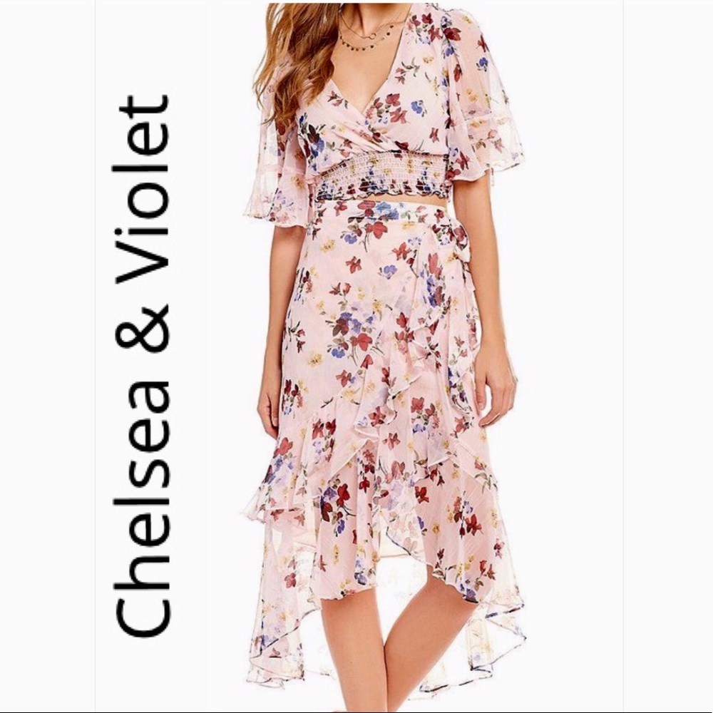 Soft Pink Floral Top and Wrap Skirt